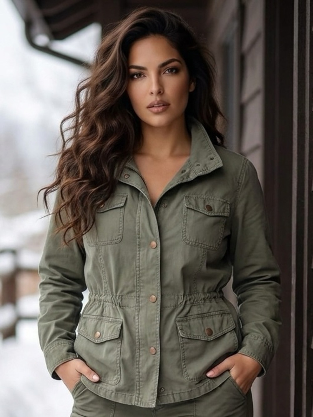 Talbots Women’s Green Button Front Military Jacket w/ Pockets Long Sleeve Size M